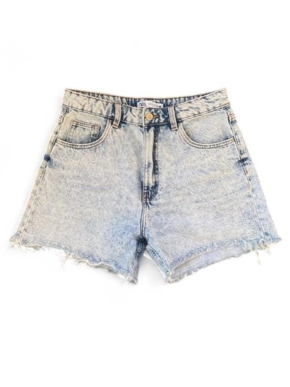 ZARA Light Wash Denim Cutoff Shorts – High Rise Frayed Hem (US 8)